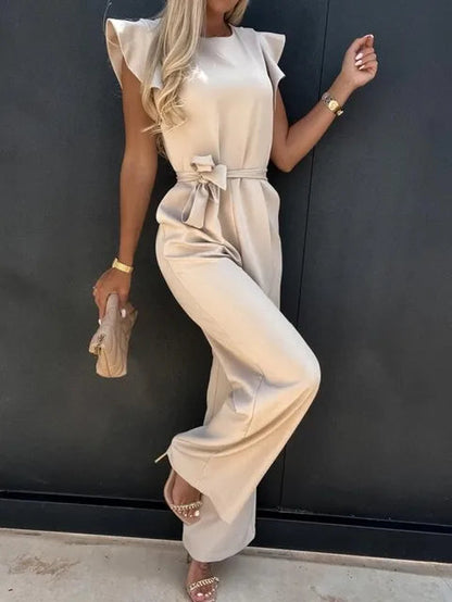 PEACH - ELEGANT RUFFLE SLEEVE JUMPSUIT WITH BELT