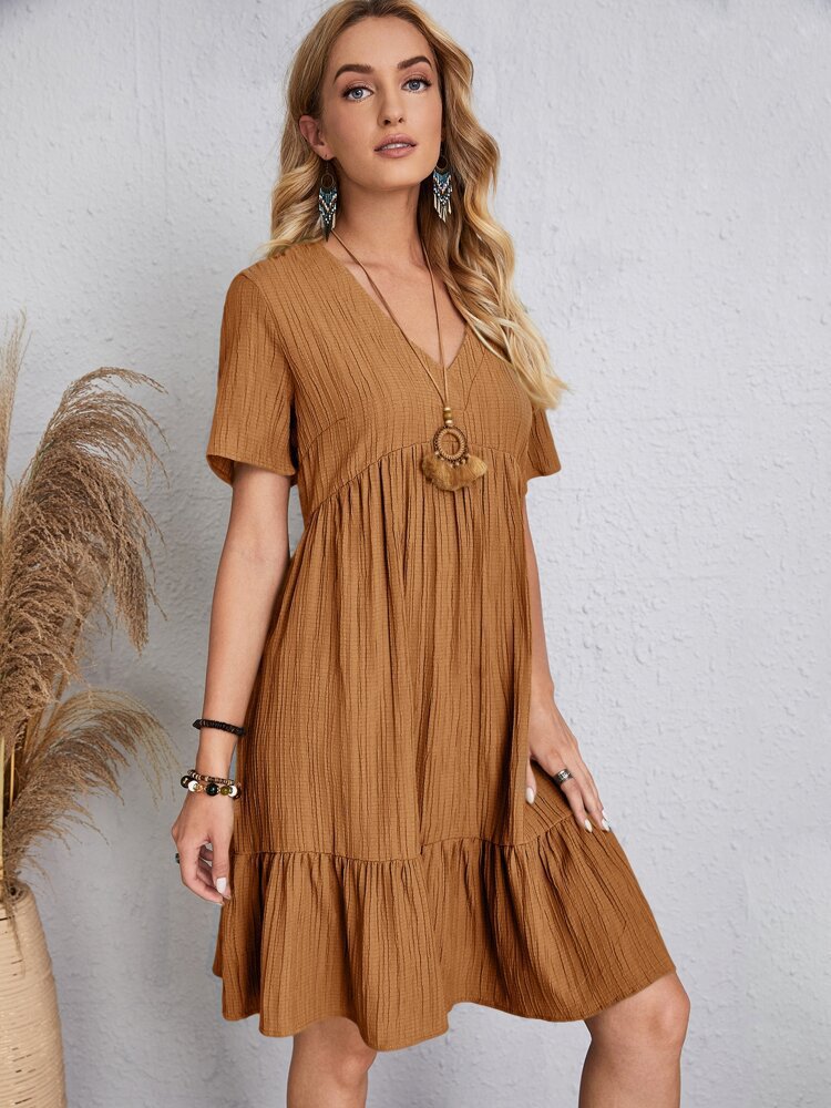 Retro V-neck loose everyday dress