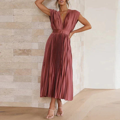 EVE - MAXI DRESS WITH V-NECK AND PLEATS