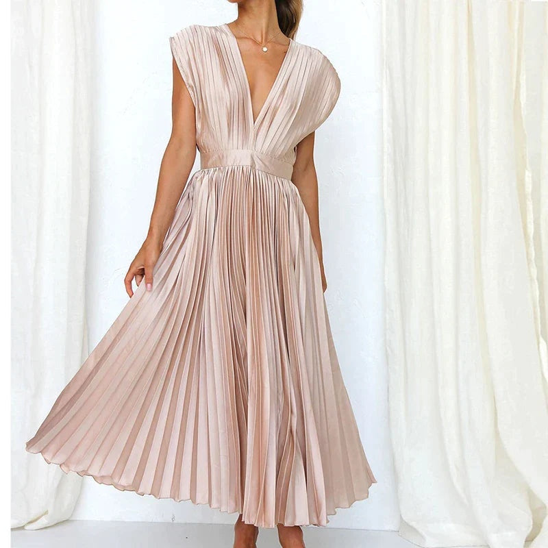 EVE - MAXI DRESS WITH V-NECK AND PLEATS