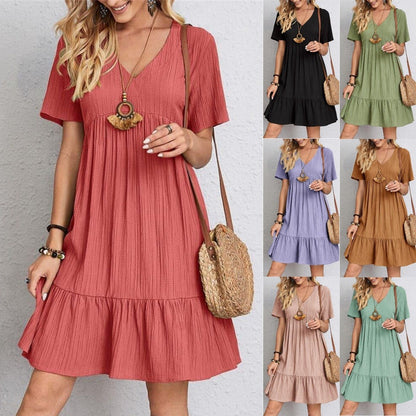 Retro V-neck loose everyday dress