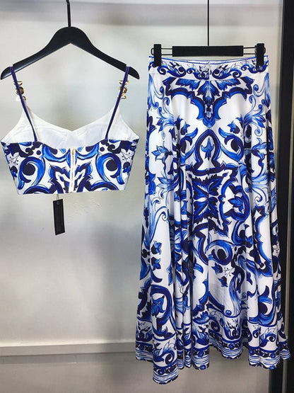 GlamFlow™ STYLISH AND GORGEOUS DESIGNER CAMISOLE TOP AND PRINTED SKIRT SET